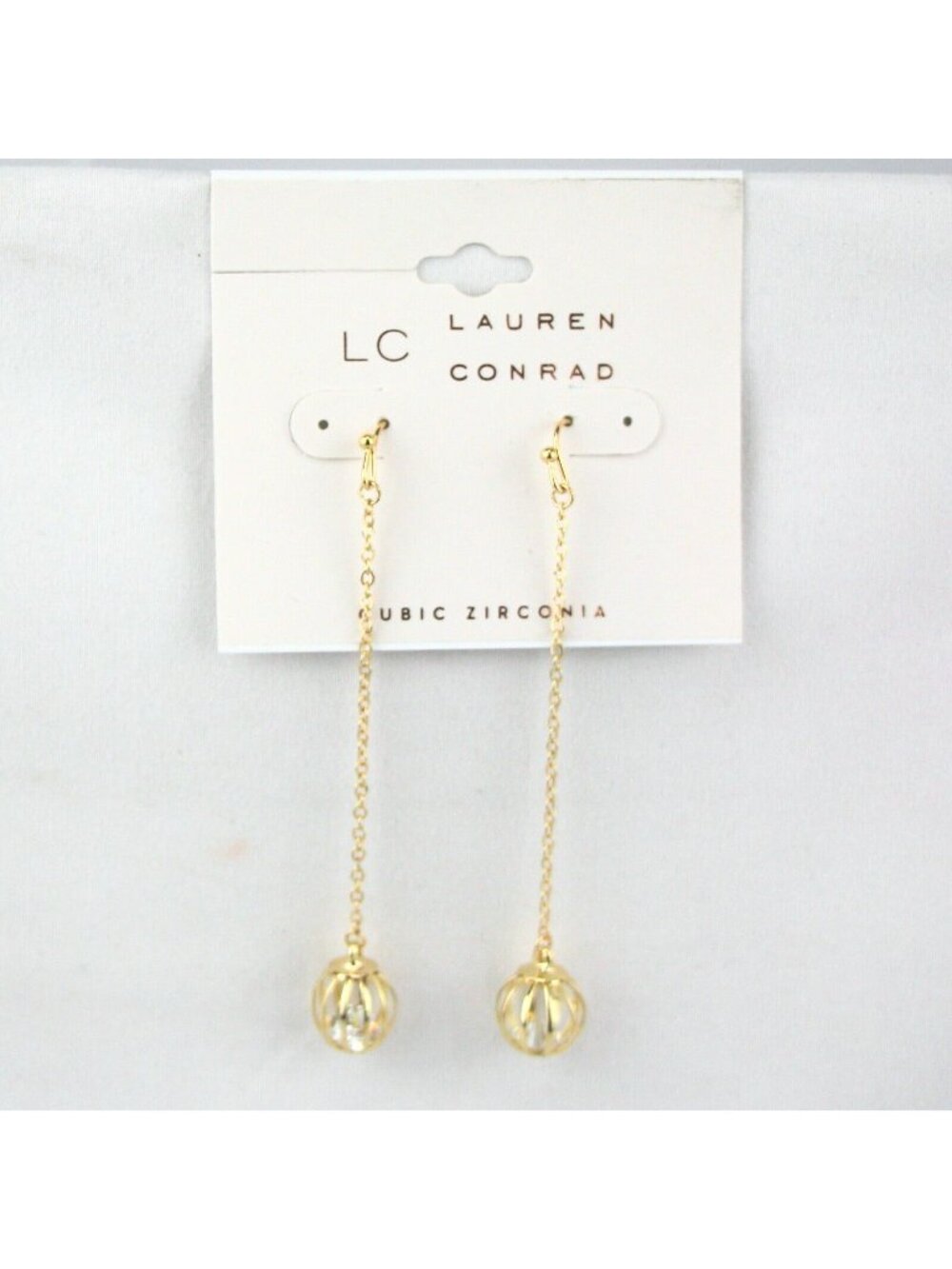LC Lauren Conrad Earrings 3.25" Long Dangle Gold-tone Cubic Zirconia